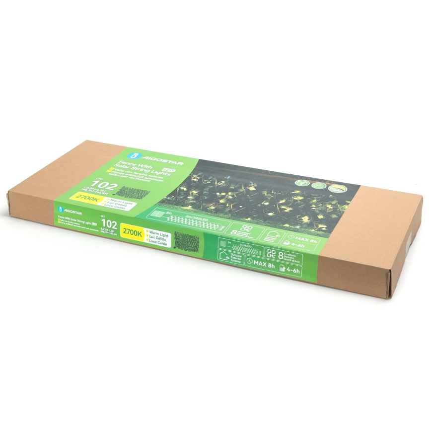 Aigostar - LED Solar chain 102xLED/2x0,7m IP65 300 mAh warm white ivy
