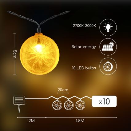 Aigostar - LED Solar chain 10xLED/3,8m IP44 warm white