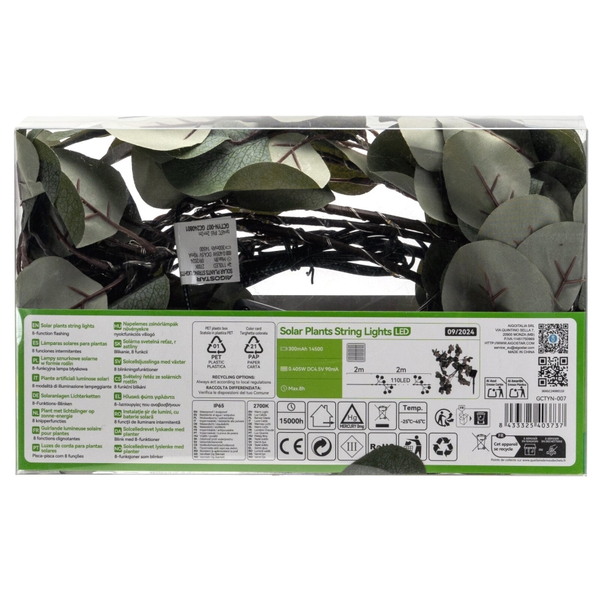 Aigostar - LED Solar chain 110xLED/4m IP65 warm white eucalyptus