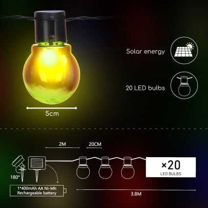 Aigostar - LED Solar chain 20xLED/5,8m IP44 multicolor