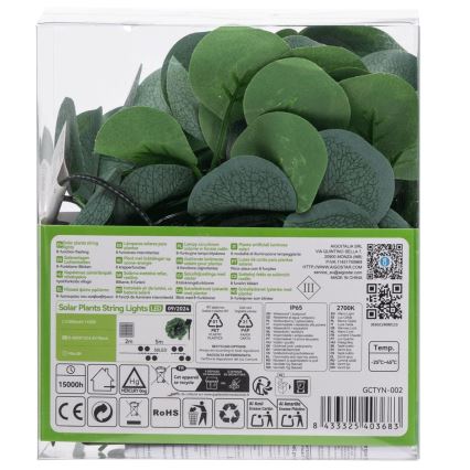 Aigostar - LED Solar chain 50xLED/7m IP65 warm white eucalyptus