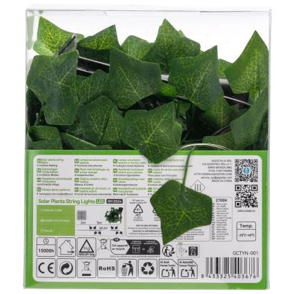Aigostar - LED Solar chain 50xLED/7m IP65 warm white ivy