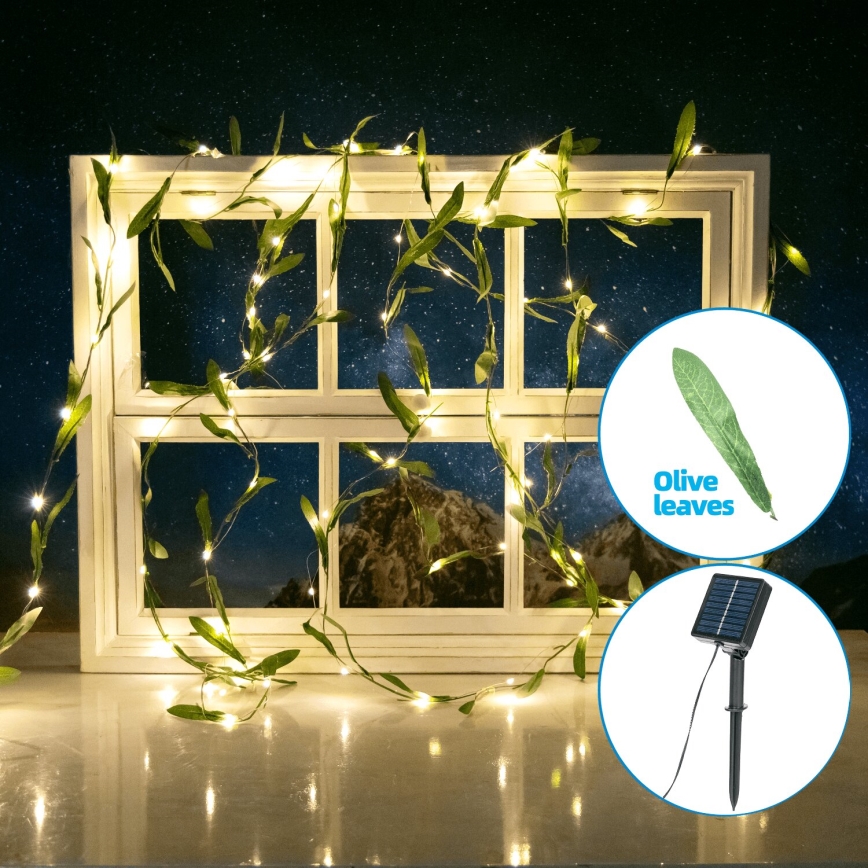 Aigostar - LED Solar chain 50xLED/7m IP65 warm white olive