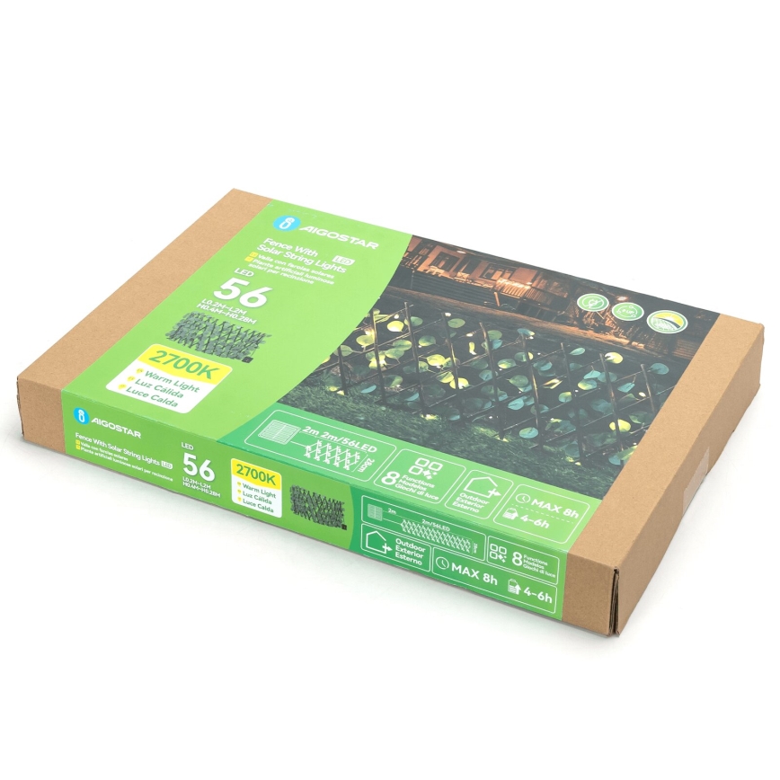 Aigostar - LED Solar chain 56xLED/2x0,4m IP65 warm white eucalyptus