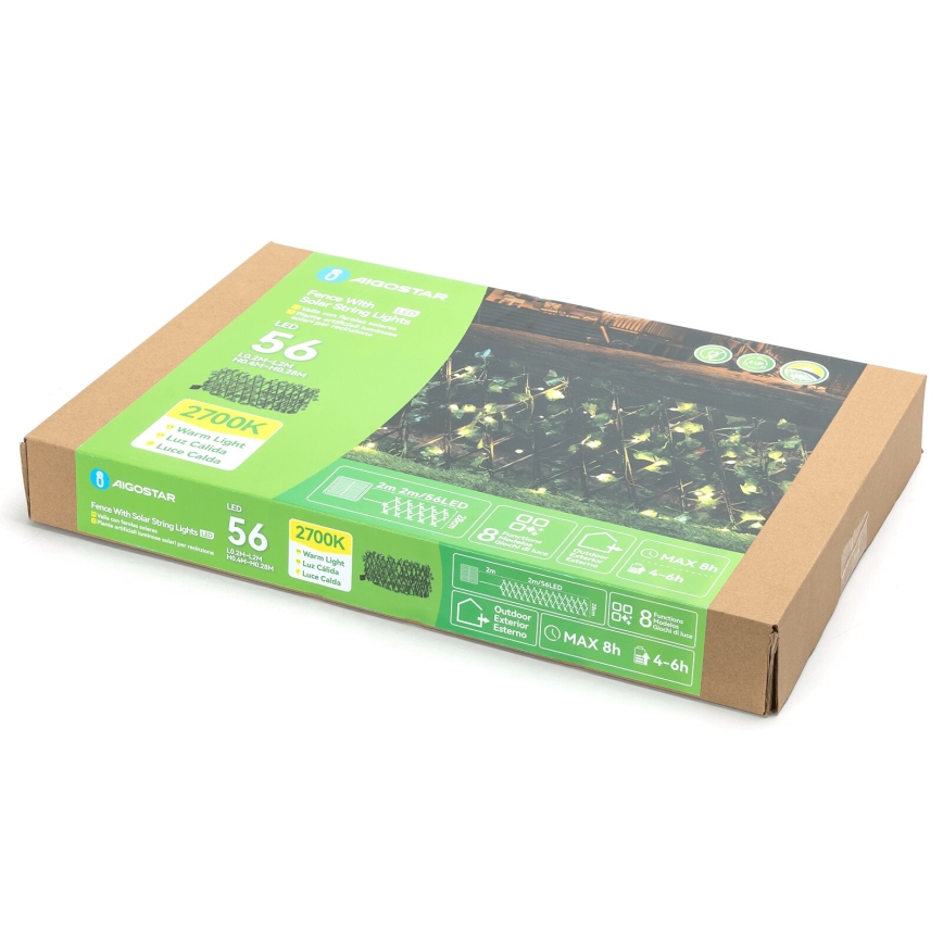 Aigostar - LED Solar chain 56xLED/2x0,4m IP65 warm white ivy
