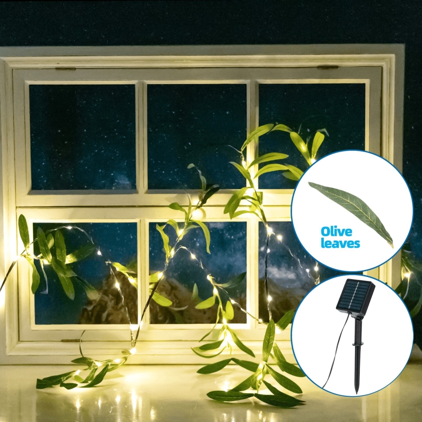 Aigostar - LED Solar chain 60xLED/4m IP65 warm white olive