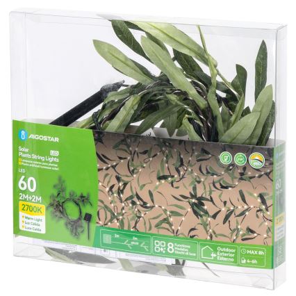 Aigostar - LED Solar chain 60xLED/4m IP65 warm white olive