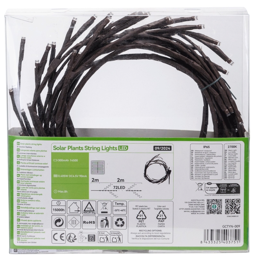 Aigostar - LED Solar chain 72xLED/4m IP65 300 mAh warm white tree branches