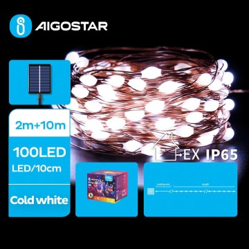 Aigostar - LED Solar Christmas chain 100xLED/8 functions 12m IP65 cool white
