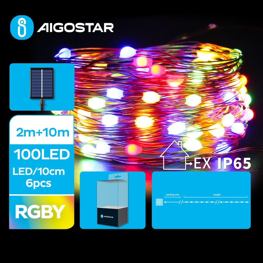 Aigostar - LED Solar Christmas chain 100xLED/8 functions 12m IP65 multicolor 800 mAh