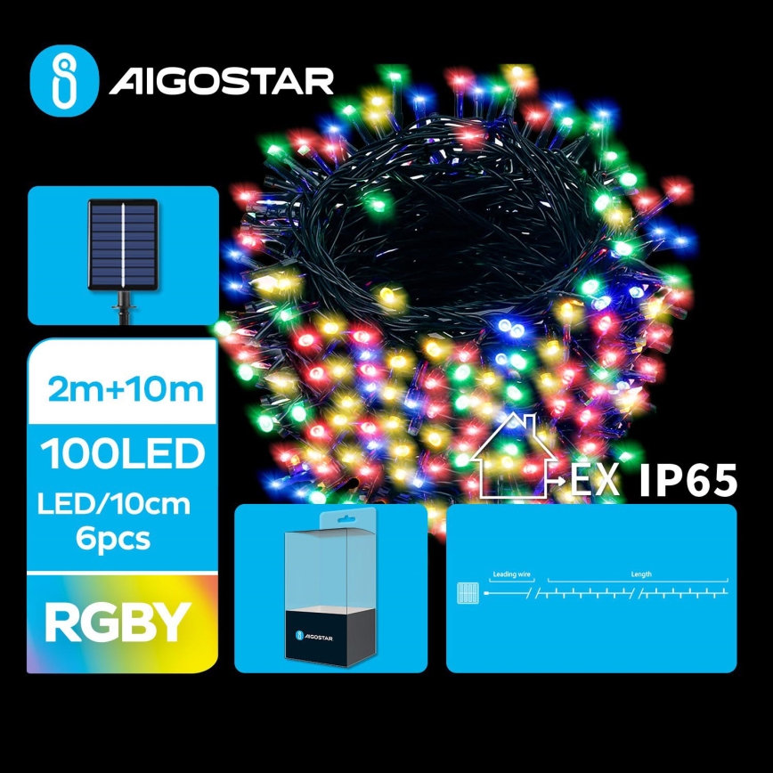 Aigostar - LED Solar Christmas chain 100xLED/8 functions 12m IP65 multicolor 800 mAh