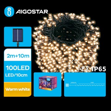 Aigostar - LED Solar Christmas chain 100xLED/8 functions 12m IP65 warm white