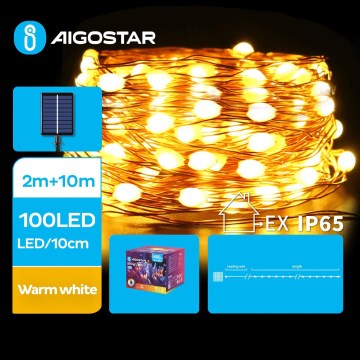 Aigostar - LED Solar Christmas chain 100xLED/8 functions 12m IP65 warm white