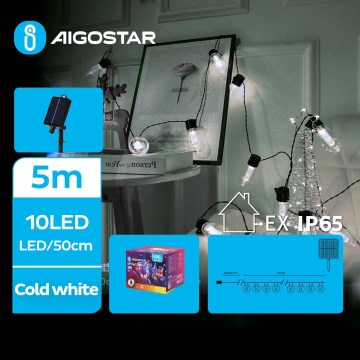 Aigostar - LED Solar Christmas chain 10xLED/8 functions 6,5m IP65 cool white