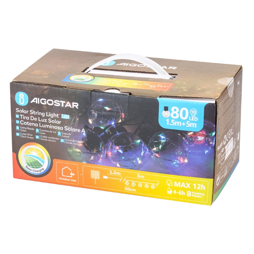 Aigostar - LED Solar Christmas chain 10xLED/8 functions 6,5m IP65 500 mAh multicolor