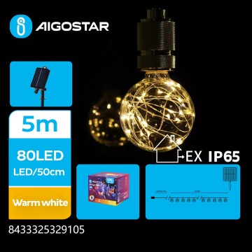 Aigostar - LED Solar Christmas chain 10xLED/8 functions 6,5m IP65 warm white