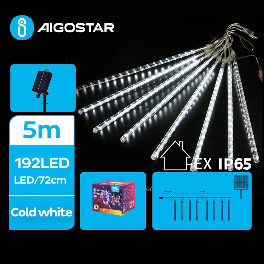 Aigostar - LED Solar Christmas chain 192xLED/8m IP65 cool white