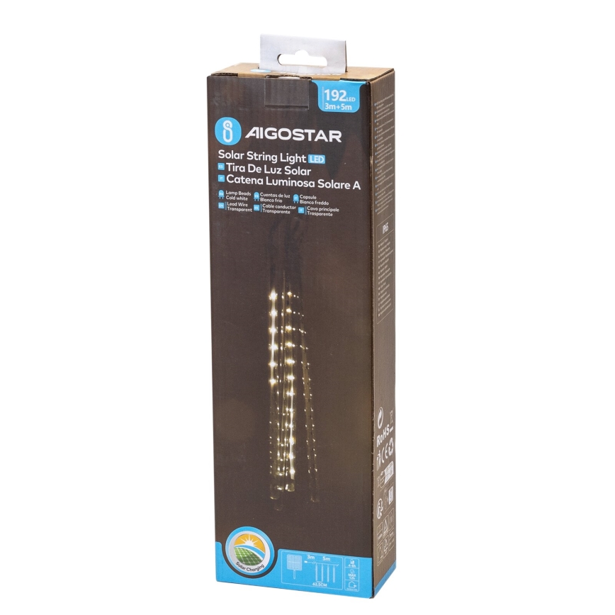 Aigostar - LED Solar Christmas chain 192xLED/8m IP65 cool white