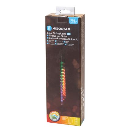 Aigostar - LED Solar Christmas chain 192xLED/8m IP65 1200 mAh multicolor