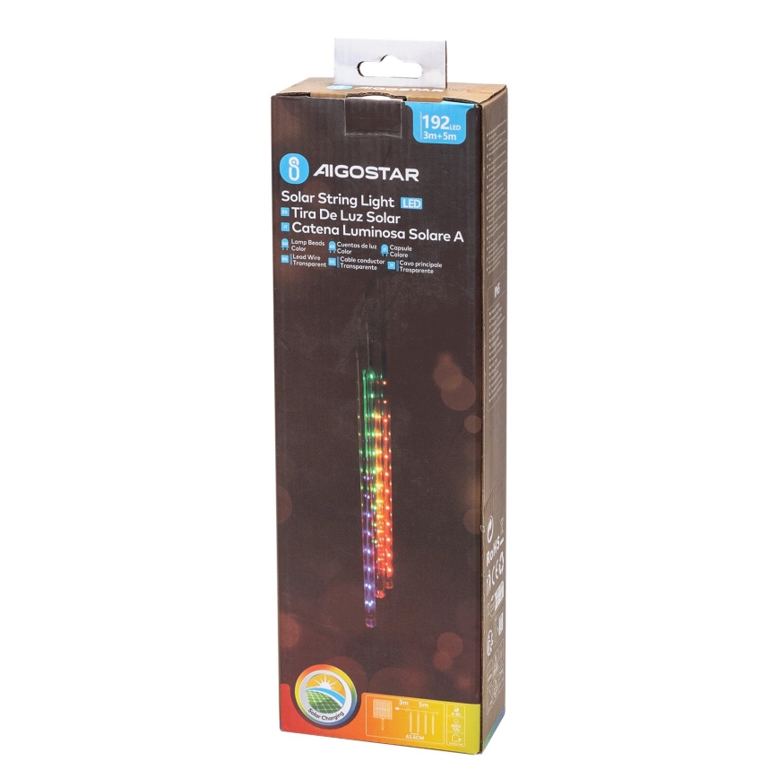 Aigostar - LED Solar Christmas chain 192xLED/8m IP65 1200 mAh multicolor