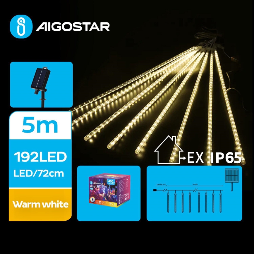 Aigostar - LED Solar Christmas chain 192xLED/8m IP65 warm white