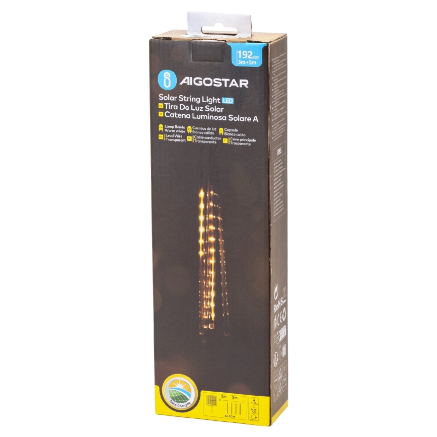 Aigostar - LED Solar Christmas chain 192xLED/8m IP65 warm white