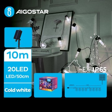 Aigostar - LED Solar Christmas chain 20xLED/8 functions 11,5m IP65 cool white