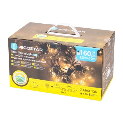 Aigostar - LED Solar Christmas chain 20xLED/8 functions 11,5m IP65 1200 mAh warm white