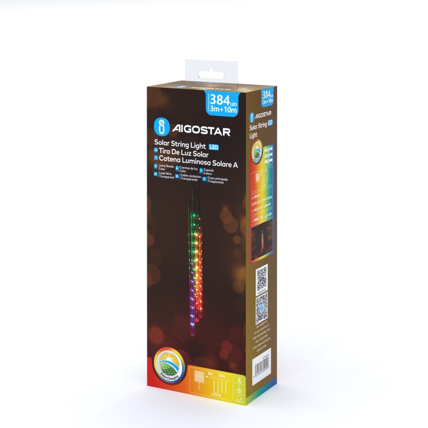 Aigostar - LED Solar Christmas chain 384xLED/13m IP65 1200 mAh multicolor