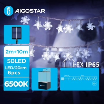 Aigostar - LED Solar Christmas chain 50xLED/8 functions 12m IP65 cool white