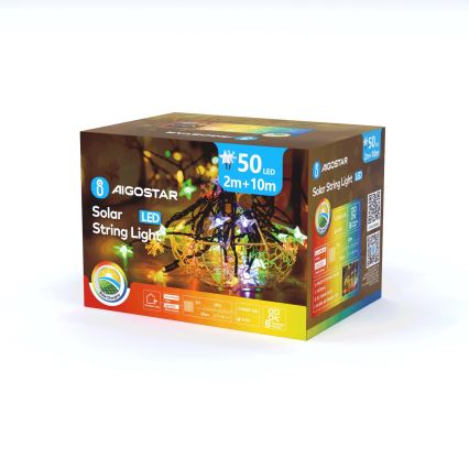 Aigostar - LED Solar Christmas chain 50xLED/8 functions 800 mAh 12m IP65 multicolor