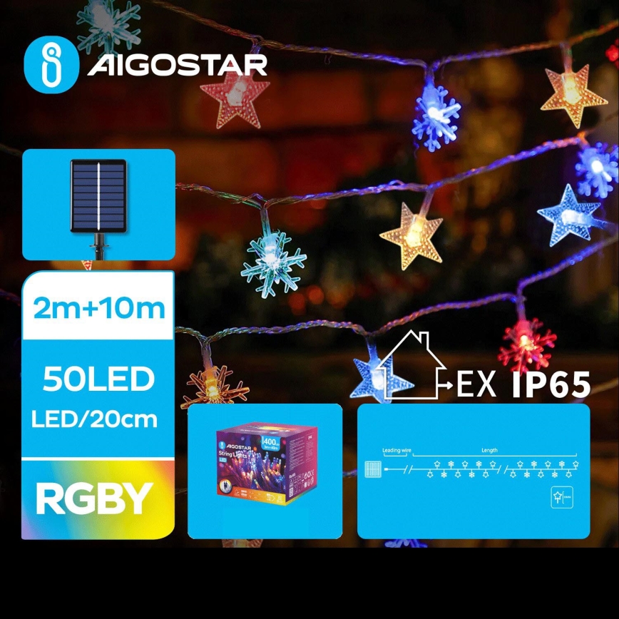 Aigostar - LED Solar Christmas chain 50xLED/8 functions 800 mAh 12m IP65 multicolor