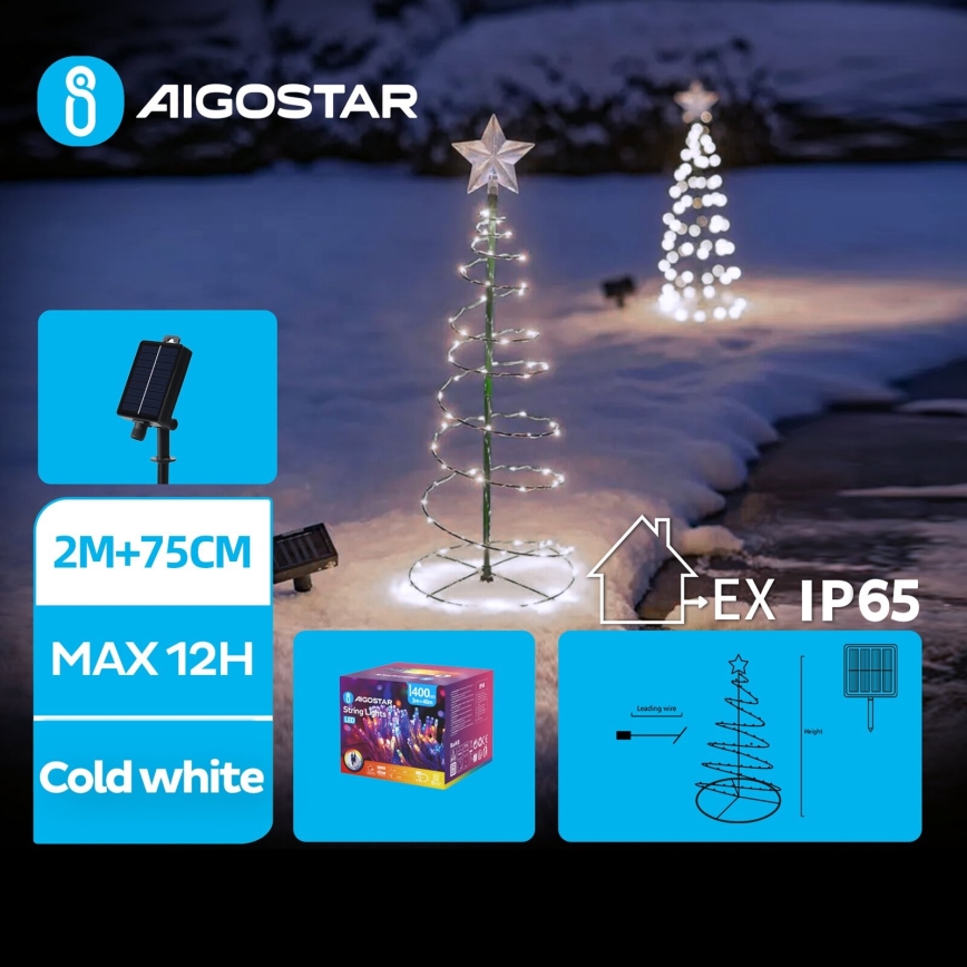 Aigostar - LED Solar Christmas decoration LED/0,26W/3,7V 75cm IP65 cool white