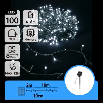 Aigostar - LED Solar Christmas Light String 100 LEDs / 8 functions 12m IP65 Cool White