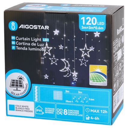 Aigostar - LED Solar String Lights, 120 LEDs / 8 Modes, 3×0.6 m, 500 mAh, IP65, Cool White