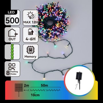 Aigostar - LED Solar Christmas String 500 LEDs/8 functions 52m IP65 multicolor 1200 mAh
