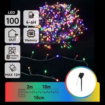 Aigostar - LED Solar Christmas String Lights, 100 LEDs / 8 Functions, 12 m, IP65, Multicolor, 800 mAh
