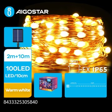 Aigostar - LED Solar Christmas String Lights 100xLED/8 functions 12m 800 mAh IP65 warm white