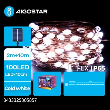 Aigostar - LED Solar Christmas String Lights 100xLED/8 functions 12m IP65 800 mAh cool white