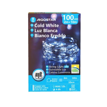 Aigostar - LED Solar Christmas String Lights 100xLED/8 functions 12m IP65 800 mAh cool white