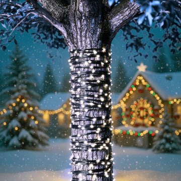 Aigostar - LED Solar Christmas String Lights, 300 LEDs / 8 Modes, 32 m, IP65, Cool White, 1200 mAh