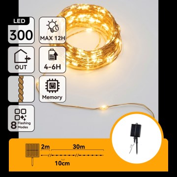 Aigostar - LED Solar Christmas string lights 300xLED/8 functions 32m IP65 warm white 1200 mAh