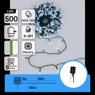 Aigostar - LED Solar Christmas string lights 500 LEDs/8 functions 52 m IP65 cool white 1200 mAh