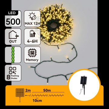 Aigostar - LED solar Christmas string lights 500 LEDs / 8 functions 52 m IP65 warm white 1200 mAh