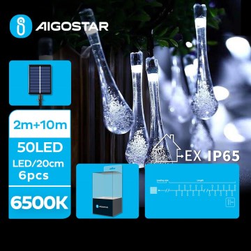 Aigostar - LED Solar decorative chain 50xLED/8 functions 12m IP65 cool white