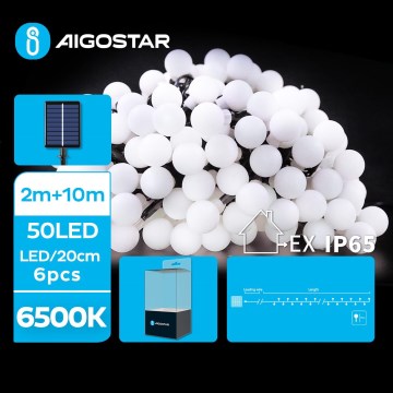 Aigostar - LED Solar decorative chain 50xLED/8 functions 12m IP65 cool white