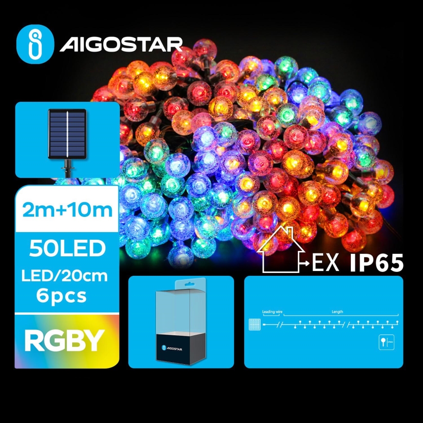 Aigostar - LED Solar decorative chain 50xLED/8 functions 12m IP65 multicolor 800 mAh