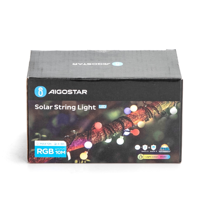 Aigostar - LED Solar decorative chain 50xLED/8 functions 12m IP65 multicolor