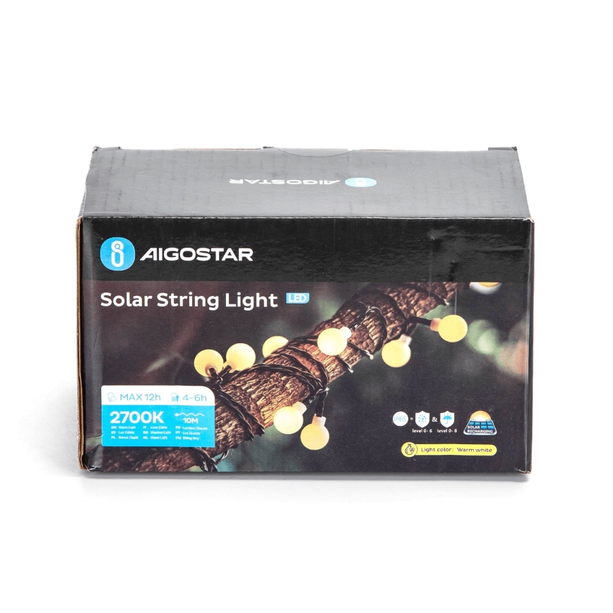 Aigostar - LED Solar decorative chain 50xLED/8 functions 12m IP65 800 mAh warm white