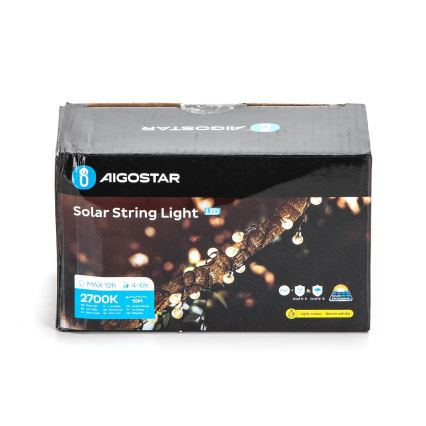 Aigostar - LED Solar decorative chain 50xLED/8 functions 12m IP65 800 mAh warm white